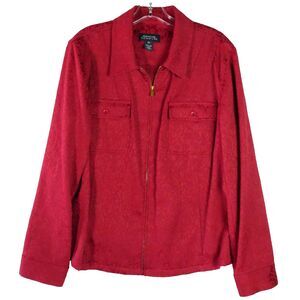 Jones New York Signature Womens 2X Jacket Coat Red Textured Zip Stretch Pockets